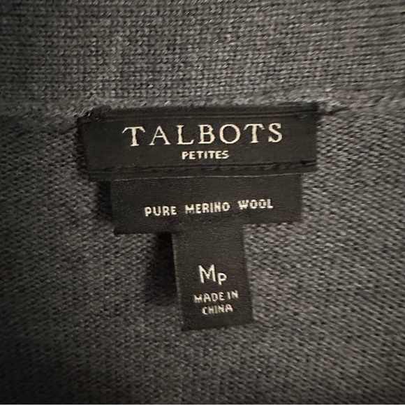 Talbots Merino Wool Cardigan Duster Sweater Top Velvet Tie Medium Petite Grey - Picture 3 of 8